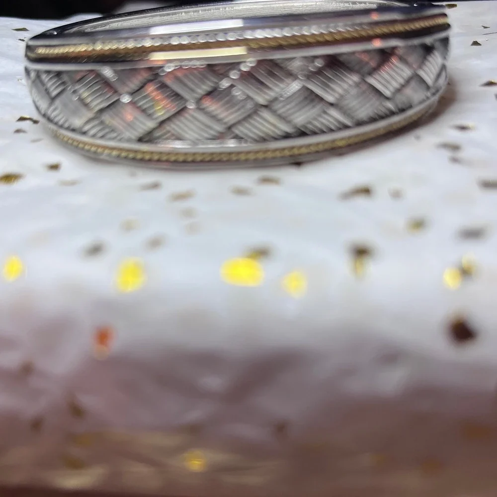 Unbranded Basketweave Hinged Bangle Bracelet Women OS Silver Gold ExcellentWoven